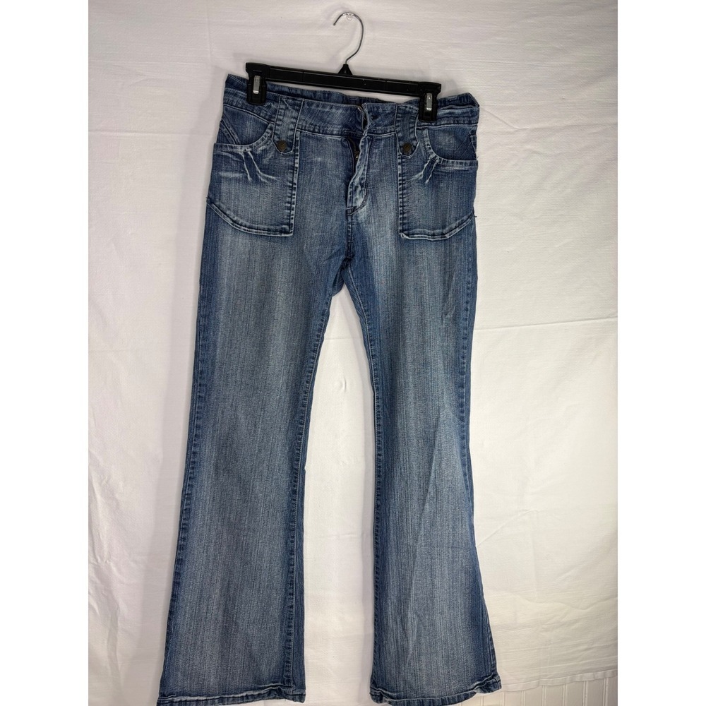 Y2K Neeso Jeans Flare Leg Medium Wash Patch Pocket Denim Size 11/12